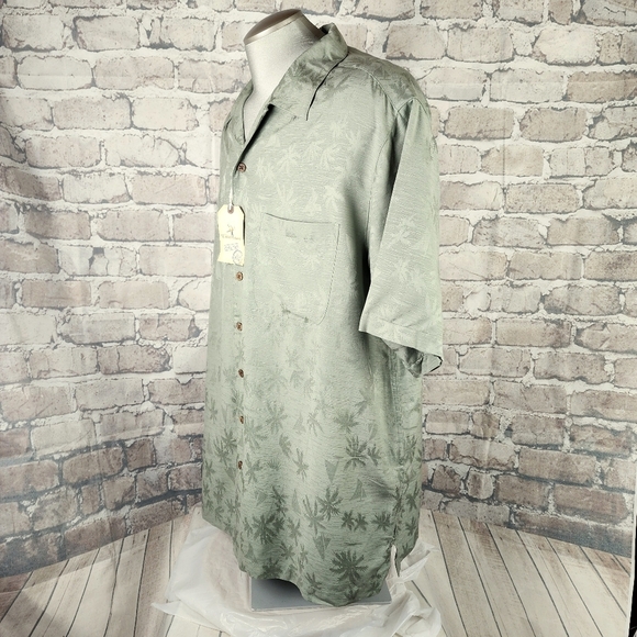 Caribbean Tall Man Silk Blend Palm Damask Print Shirt NWT Sage Green Size 2XT - Picture 10 of 15